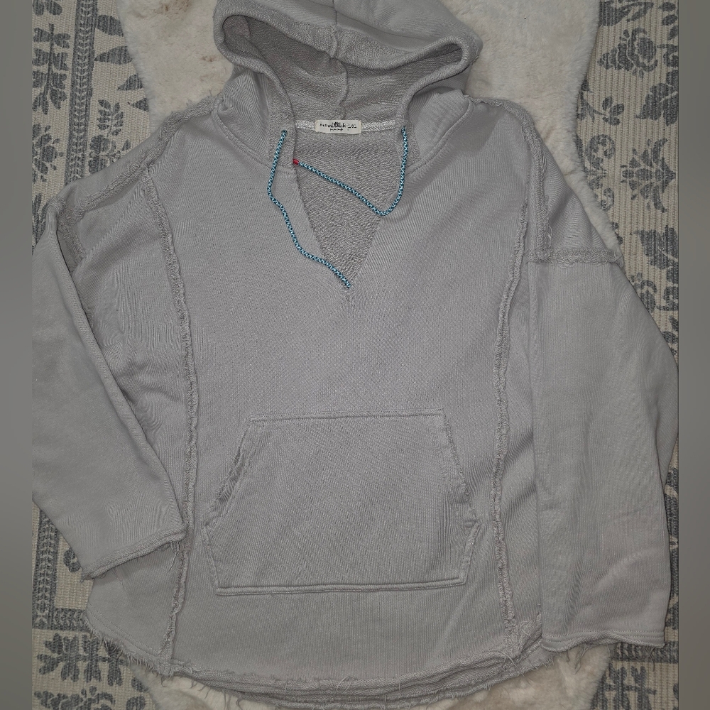 NATURAL LIFE Grey Oversized Long Sleeve Hoodie V Neck L/XL - Picture 6 of 11